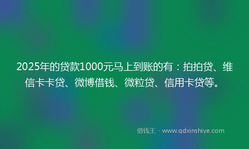 2025年的贷款1000元马上到账的有：拍拍贷、维信卡卡贷、微博借钱、微粒贷、信用卡贷等。