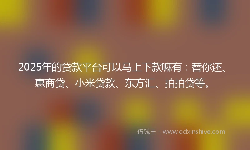 2025年的贷款平台可以马上下款嘛有：替你还、惠商贷、小米贷款、东方汇、拍拍贷等。