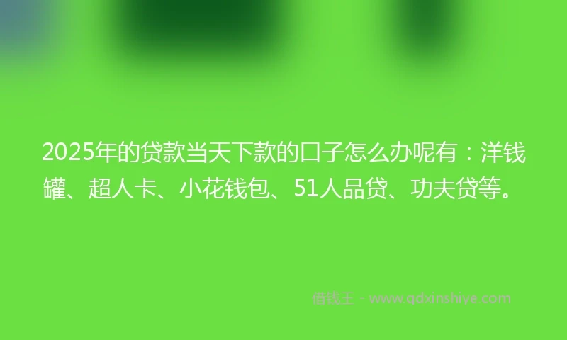 2025年的贷款当天下款的口子怎么办呢有:洋钱罐、超人卡、小花钱包、51人品贷、功夫贷等。
