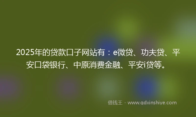 2025年的贷款口子网站有：e微贷、功夫贷、平安口袋银行、中原消费金融、平安i贷等。