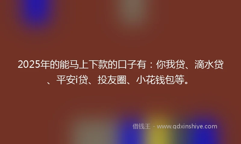 2025年的能马上下款的口子有：你我贷、滴水贷、平安i贷、投友圈、小花钱包等。