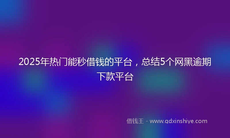 2025年热门能秒借钱的平台，总结5个网黑逾期下款平台