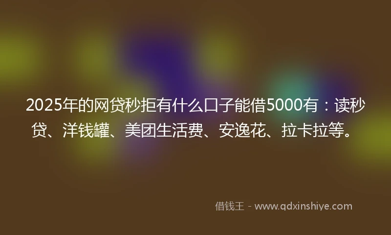 2025年的网贷秒拒有什么口子能借5000有：读秒贷、洋钱罐、美团生活费、安逸花、拉卡拉等。