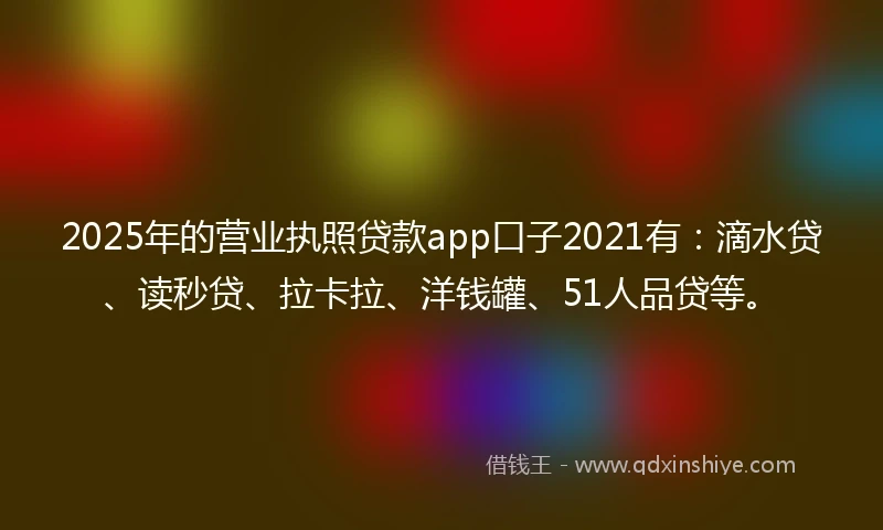 2025年的营业执照贷款app口子2021有：滴水贷、读秒贷、拉卡拉、洋钱罐、51人品贷等。
