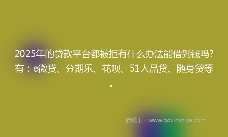 2025年的贷款平台都被拒有什么办法能借到钱吗?有：e微贷、分期乐、花呗、51人品贷、随身贷等。