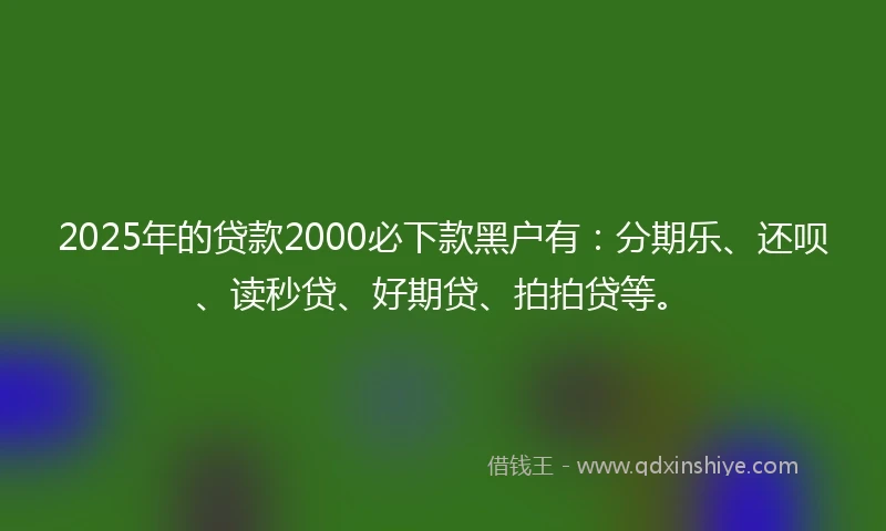 2025年的贷款2000必下款黑户有：分期乐、还呗、读秒贷、好期贷、拍拍贷等。