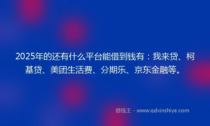 2025年的还有什么平台能借到钱有：我来贷、柯基贷、美团生活费、分期乐、京东金融等。