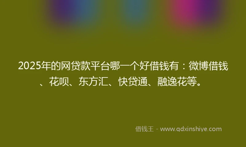 2025年的网贷款平台哪一个好借钱有：微博借钱、花呗、东方汇、快贷通、融逸花等。