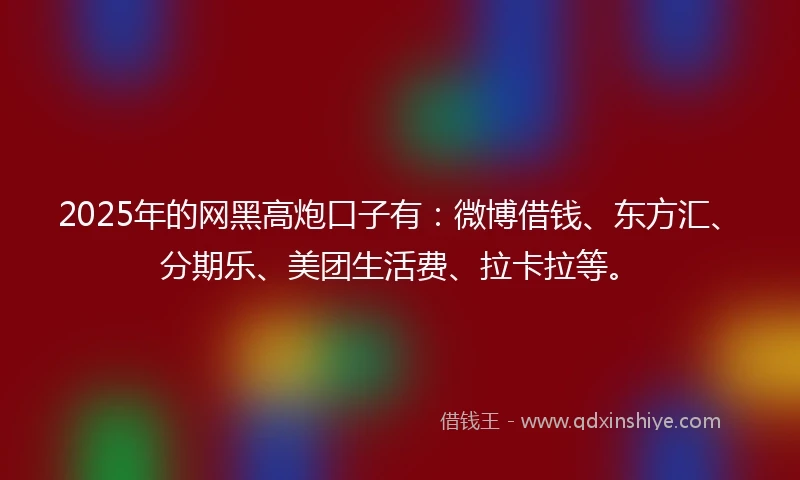2025年的网黑高炮口子有：微博借钱、东方汇、分期乐、美团生活费、拉卡拉等。