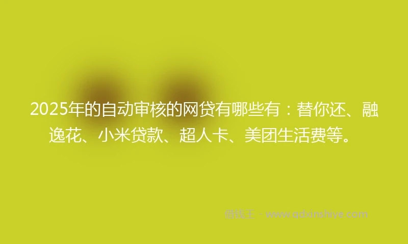 2025年的自动审核的网贷有哪些有：替你还、融逸花、小米贷款、超人卡、美团生活费等。