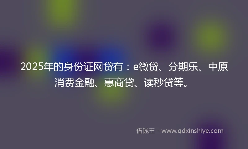2025年的身份证网贷有：e微贷、分期乐、中原消费金融、惠商贷、读秒贷等。