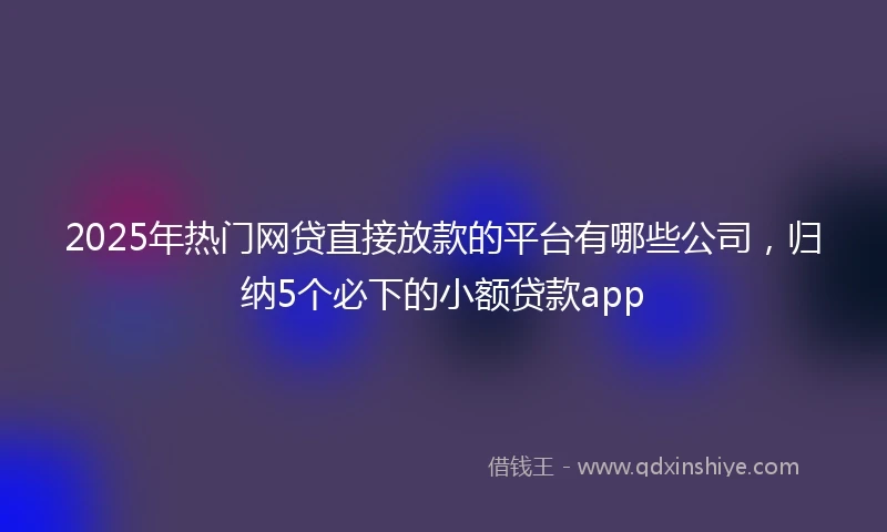 2025年热门网贷直接放款的平台有哪些公司，归纳5个必下的小额贷款app