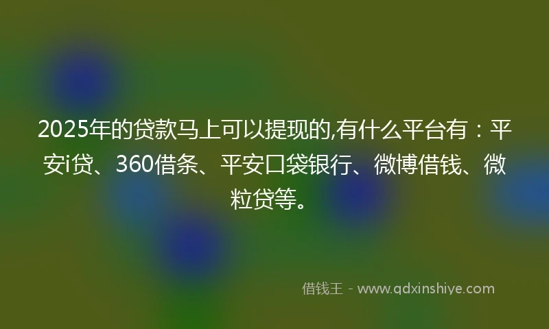 2025年的贷款马上可以提现的,有什么平台有：平安i贷、360借条、平安口袋银行、微博借钱、微粒贷等。