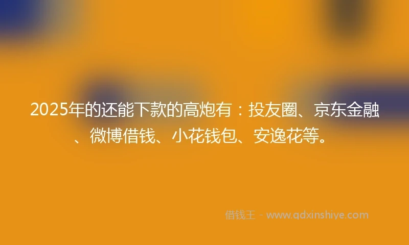 2025年的还能下款的高炮有：投友圈、京东金融、微博借钱、小花钱包、安逸花等。