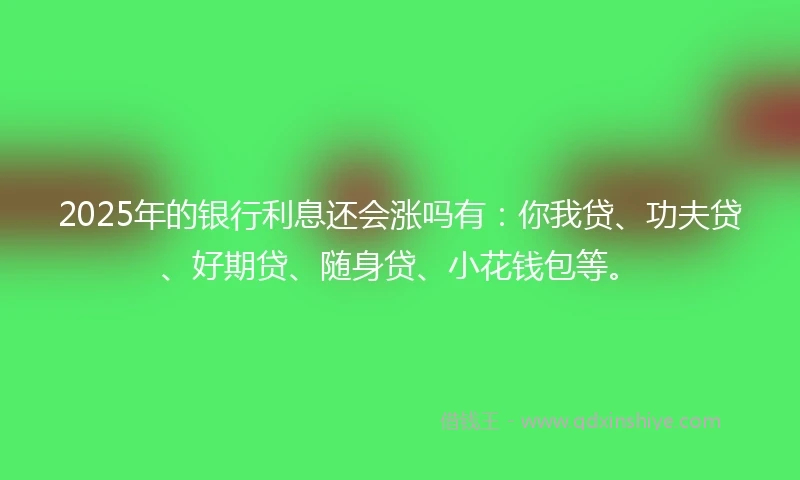 2025年的银行利息还会涨吗有：你我贷、功夫贷、好期贷、随身贷、小花钱包等。