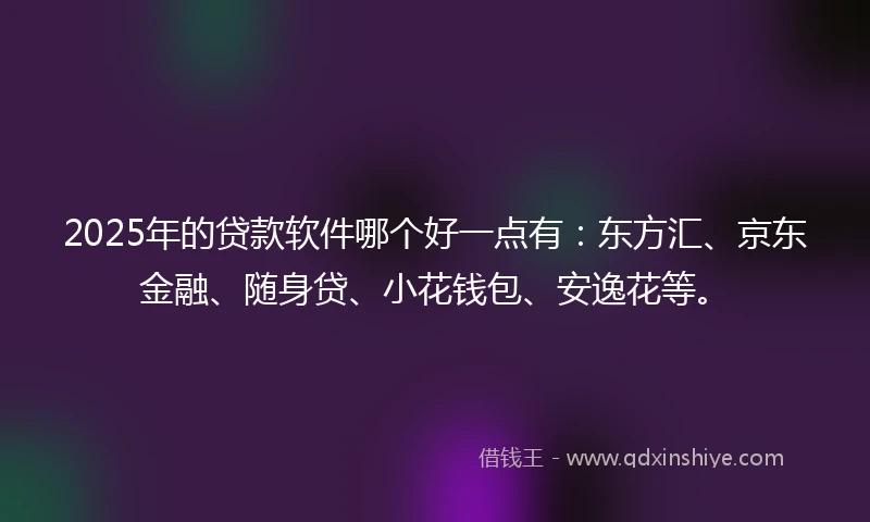 2025年的贷款软件哪个好一点有：东方汇、京东金融、随身贷、小花钱包、安逸花等。