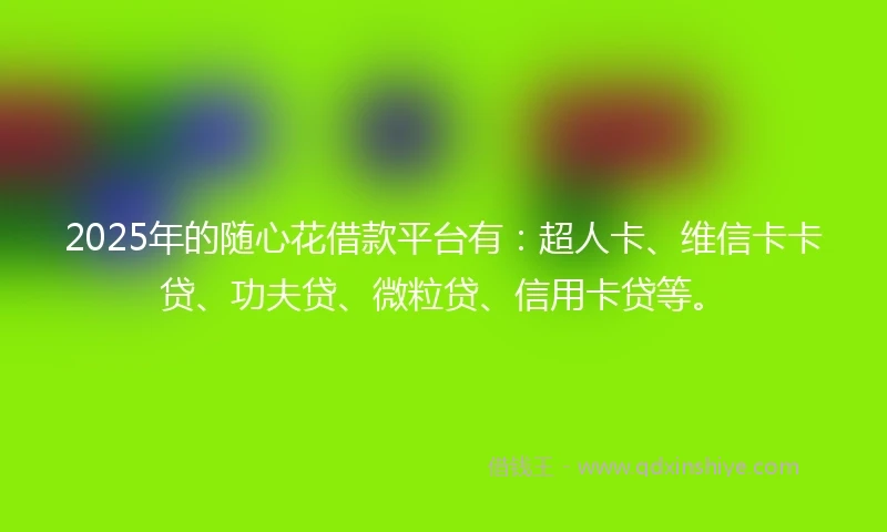 2025年的随心花借款平台有：超人卡、维信卡卡贷、功夫贷、微粒贷、信用卡贷等。