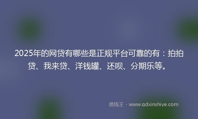 2025年的网贷有哪些是正规平台可靠的有：拍拍贷、我来贷、洋钱罐、还呗、分期乐等。