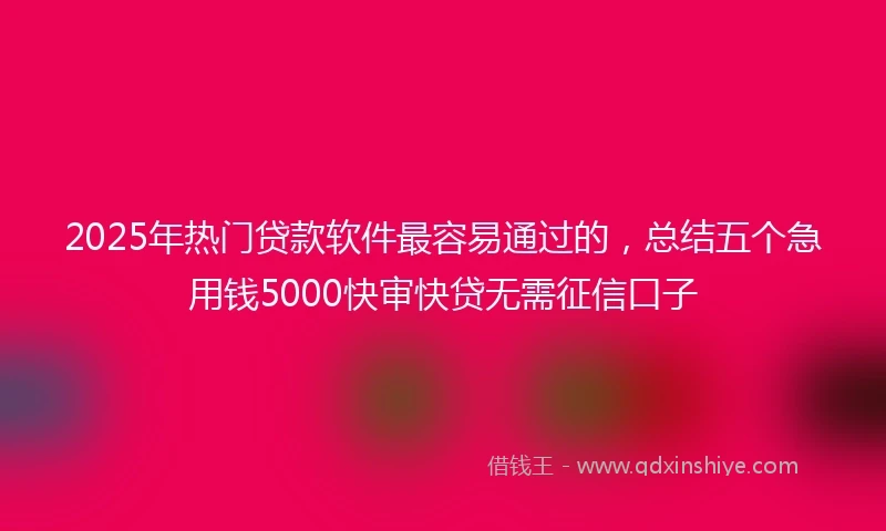 2025年热门贷款软件最容易通过的，总结五个急用钱5000快审快贷无需征信口子