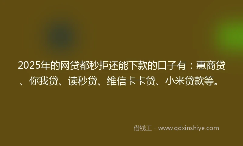 2025年的网贷都秒拒还能下款的口子有：惠商贷、你我贷、读秒贷、维信卡卡贷、小米贷款等。