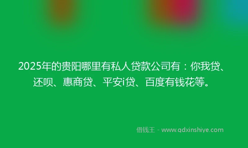 2025年的贵阳哪里有私人贷款公司有：你我贷、还呗、惠商贷、平安i贷、百度有钱花等。