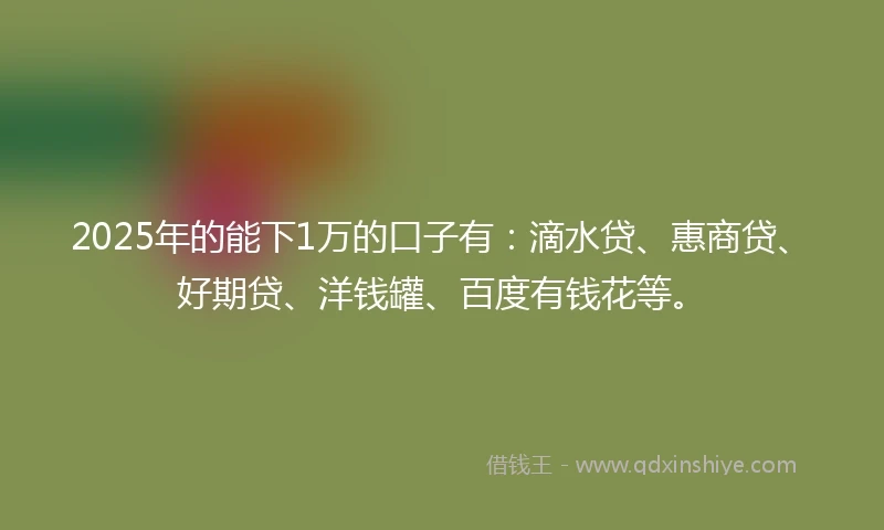 2025年的能下1万的口子有：滴水贷、惠商贷、好期贷、洋钱罐、百度有钱花等。