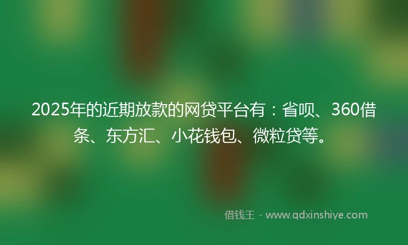 2025年的近期放款的网贷平台有：省呗、360借条、东方汇、小花钱包、微粒贷等。