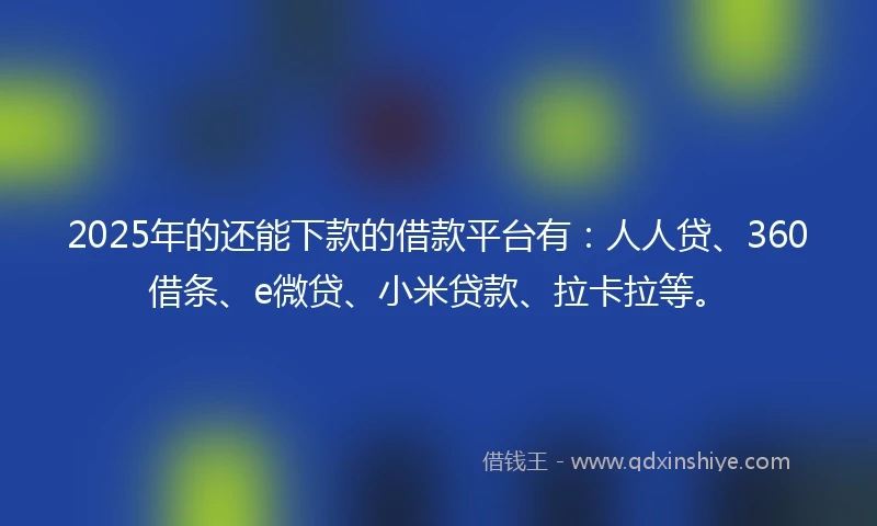 2025年的还能下款的借款平台有：人人贷、360借条、e微贷、小米贷款、拉卡拉等。