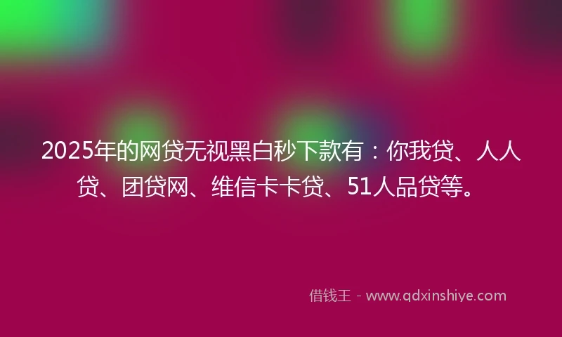 2025年的网贷无视黑白秒下款有：你我贷、人人贷、团贷网、维信卡卡贷、51人品贷等。