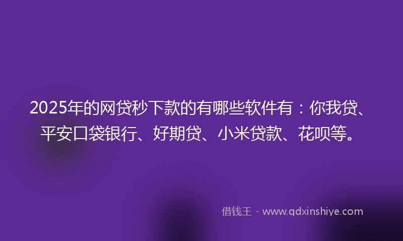2025年的网贷秒下款的有哪些软件有：你我贷、平安口袋银行、好期贷、小米贷款、花呗等。