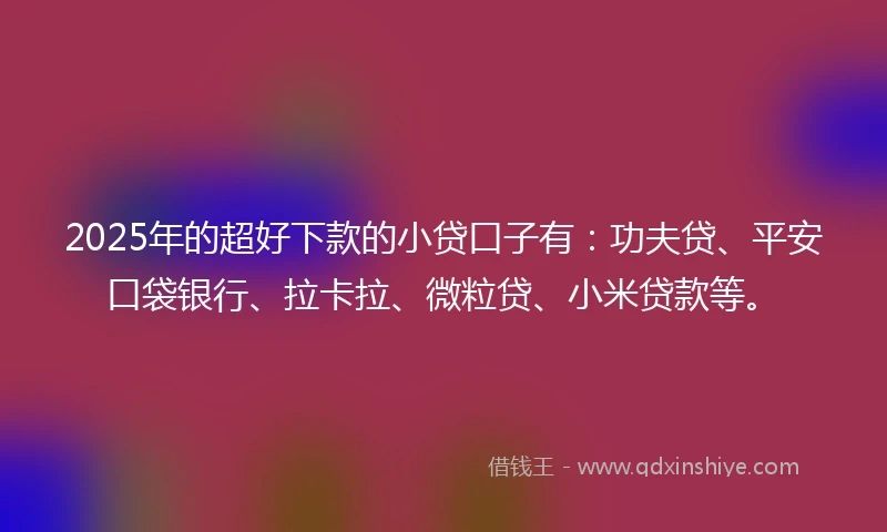 2025年的超好下款的小贷口子有：功夫贷、平安口袋银行、拉卡拉、微粒贷、小米贷款等。