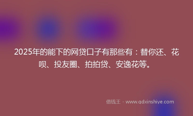 2025年的能下的网贷口子有那些有：替你还、花呗、投友圈、拍拍贷、安逸花等。