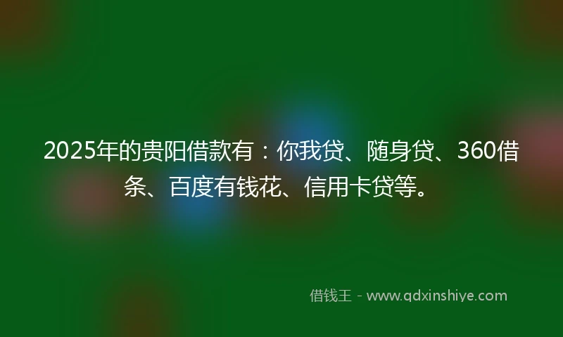 2025年的贵阳借款有：你我贷、随身贷、360借条、百度有钱花、信用卡贷等。