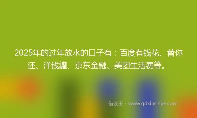 2025年的过年放水的口子有：百度有钱花、替你还、洋钱罐、京东金融、美团生活费等。