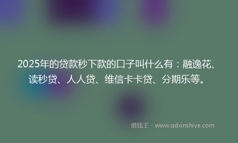 2025年的贷款秒下款的口子叫什么有：融逸花、读秒贷、人人贷、维信卡卡贷、分期乐等。