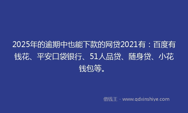 2025年的逾期中也能下款的网贷2021有：百度有钱花、平安口袋银行、51人品贷、随身贷、小花钱包等。