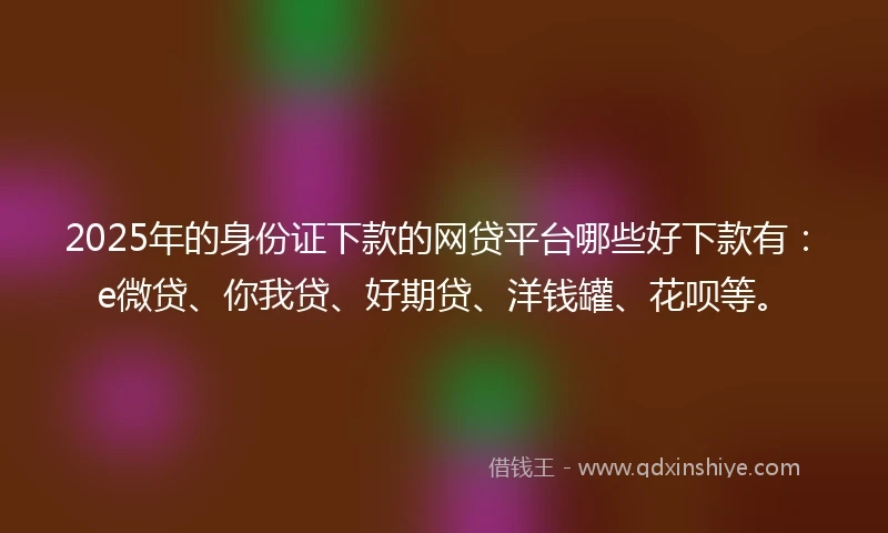 2025年的身份证下款的网贷平台哪些好下款有：e微贷、你我贷、好期贷、洋钱罐、花呗等。