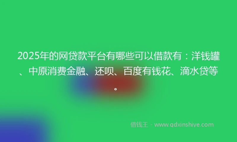 2025年的网贷款平台有哪些可以借款有：洋钱罐、中原消费金融、还呗、百度有钱花、滴水贷等。