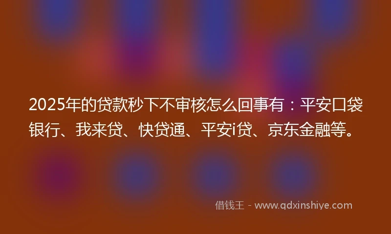 2025年的贷款秒下不审核怎么回事有：平安口袋银行、我来贷、快贷通、平安i贷、京东金融等。