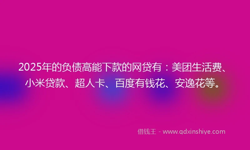 2025年的负债高能下款的网贷有：美团生活费、小米贷款、超人卡、百度有钱花、安逸花等。