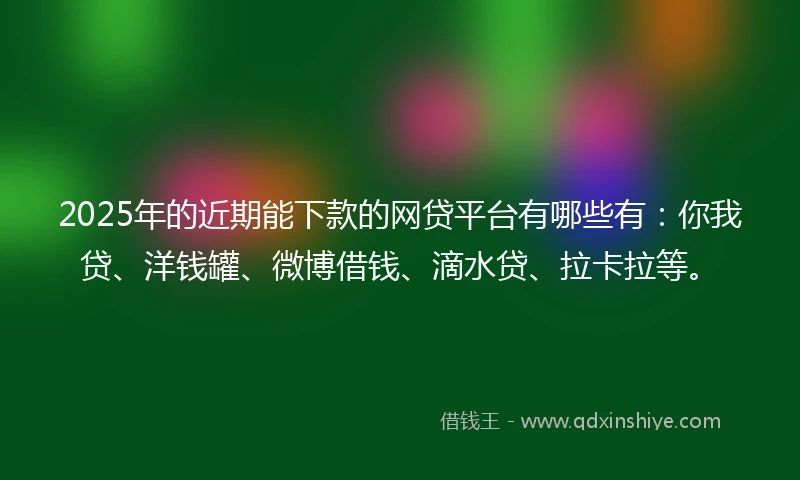 2025年的近期能下款的网贷平台有哪些有：你我贷、洋钱罐、微博借钱、滴水贷、拉卡拉等。