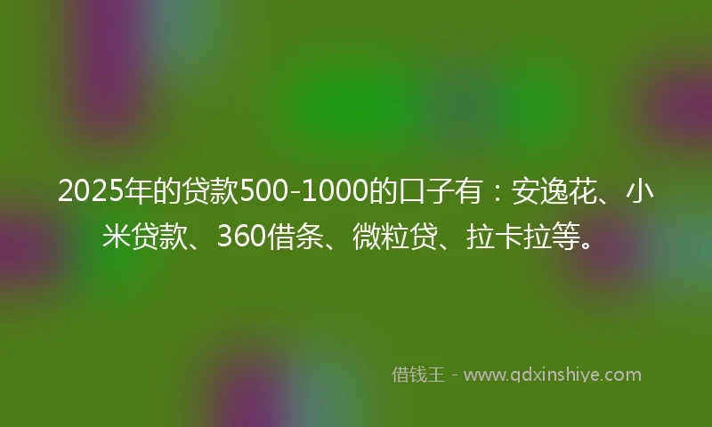 2025年的贷款500-1000的口子有：安逸花、小米贷款、360借条、微粒贷、拉卡拉等。