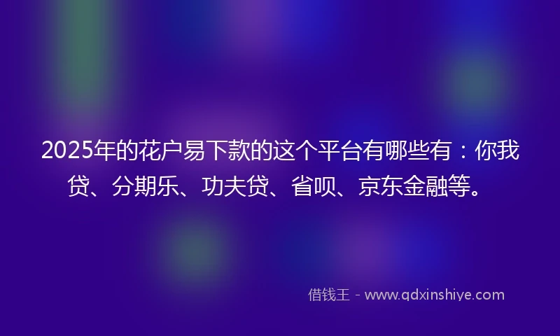 2025年的花户易下款的这个平台有哪些有：你我贷、分期乐、功夫贷、省呗、京东金融等。
