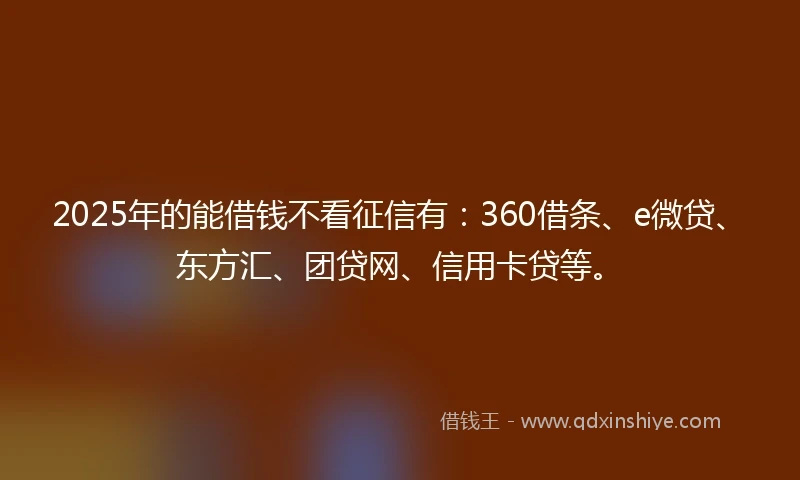 2025年的能借钱不看征信有：360借条、e微贷、东方汇、团贷网、信用卡贷等。