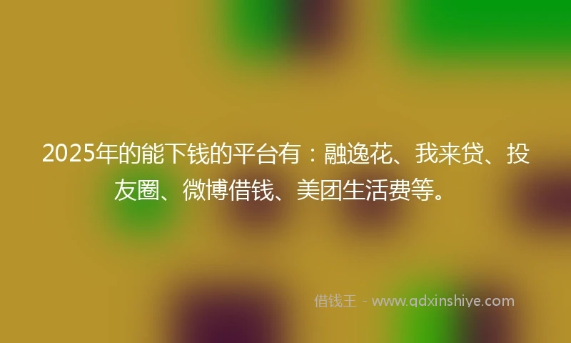 2025年的能下钱的平台有：融逸花、我来贷、投友圈、微博借钱、美团生活费等。