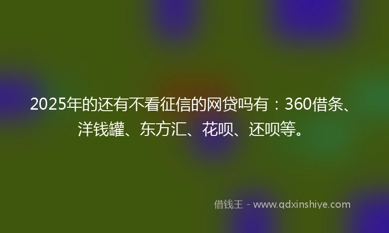 2025年的还有不看征信的网贷吗有：360借条、洋钱罐、东方汇、花呗、还呗等。
