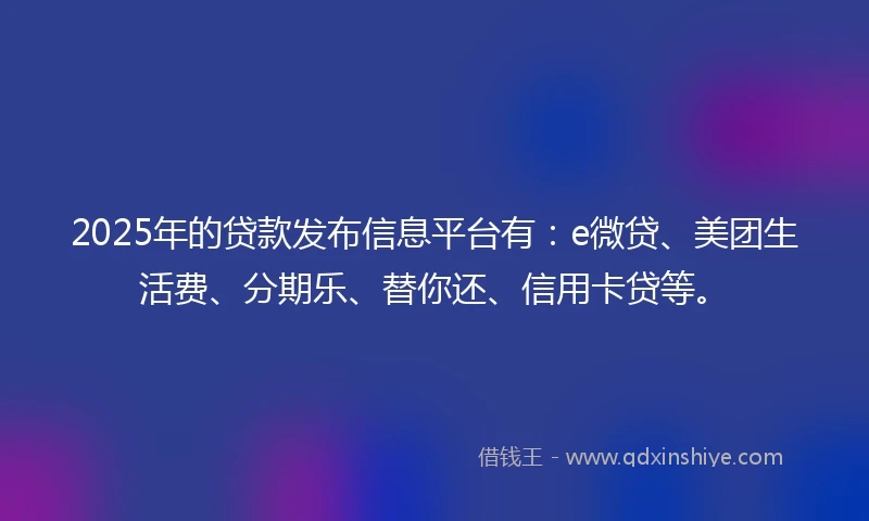 2025年的贷款发布信息平台有：e微贷、美团生活费、分期乐、替你还、信用卡贷等。