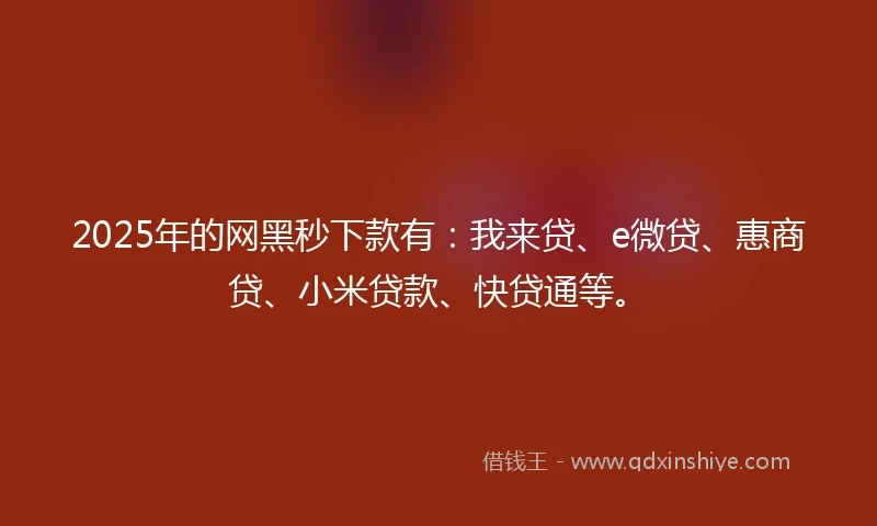 2025年的网黑秒下款有：我来贷、e微贷、惠商贷、小米贷款、快贷通等。