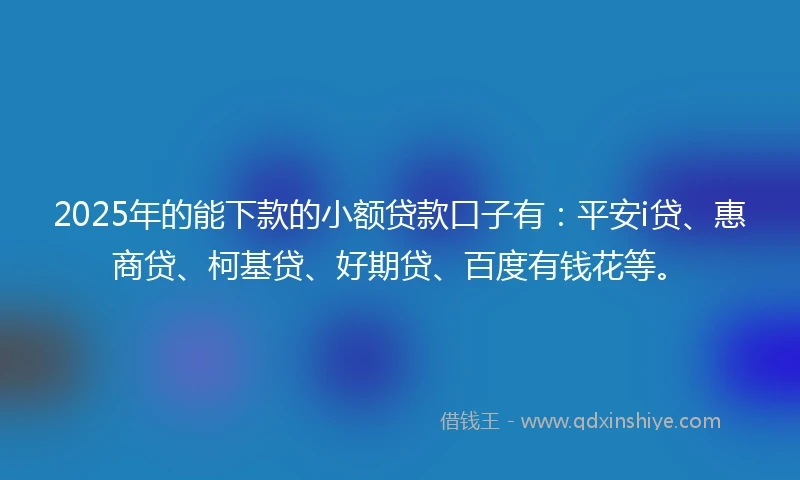 2025年的能下款的小额贷款口子有：平安i贷、惠商贷、柯基贷、好期贷、百度有钱花等。