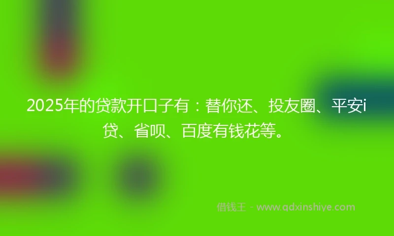 2025年的贷款开口子有：替你还、投友圈、平安i贷、省呗、百度有钱花等。